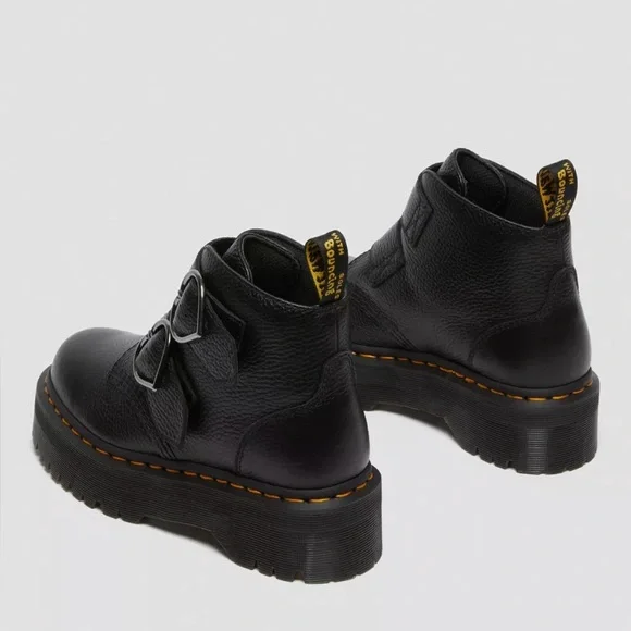 Dr. Martens Black Devon Heart Buckle Platform Boots - Picture 2 of 13